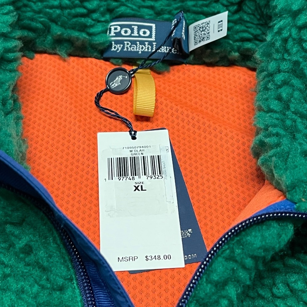 Polo Ralph‎ Lauren Men's Sz XL Green Shaggy High Pile Fleece Full Zip Jacket NWT - Picture 7 of 16